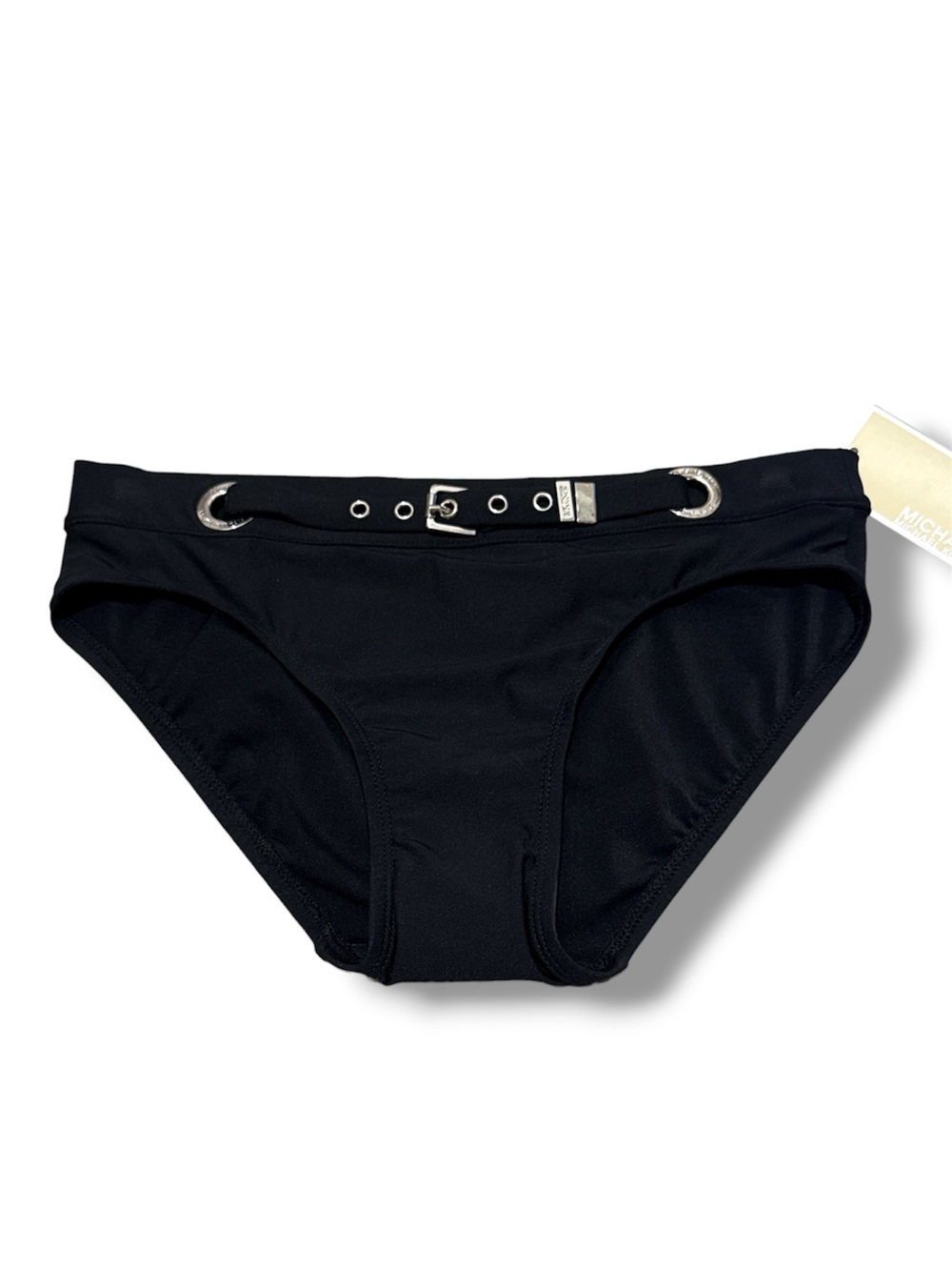 Michael Kors Black Swim Bottom with silver Logo Trim